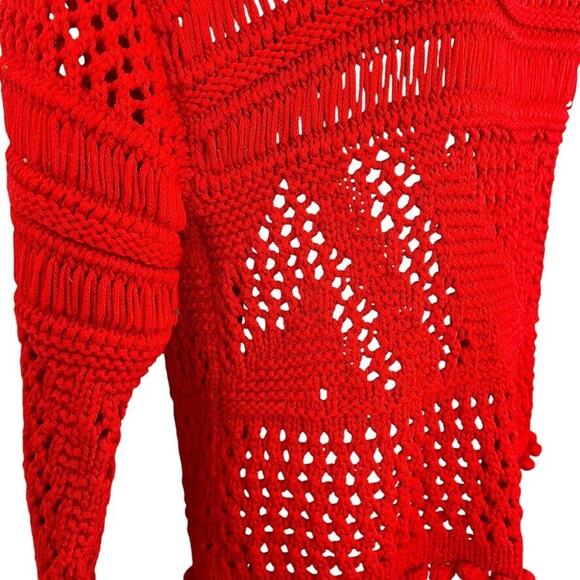 Zara Womens Loose Open Crochet Knit Red Pullover 3/4 Sleeve Sweater sz Small - Picture 3 of 16